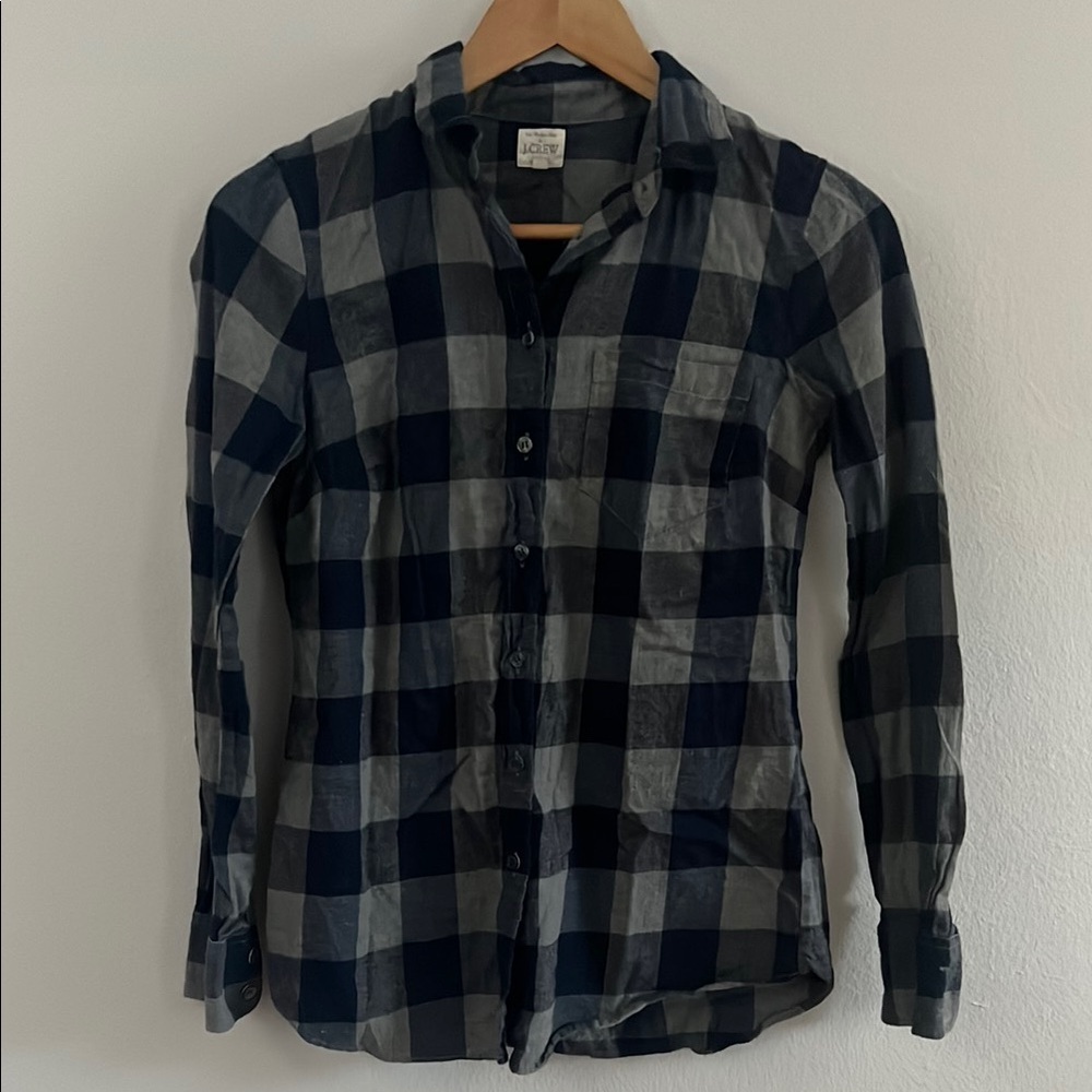 J. Crew Navy and Charcoal Plaid Shirt